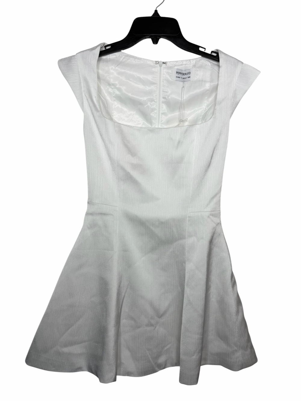 Peppermayo NWT Women’s Maryjane Mini Dress In White Textured Satin. Size 4. - Picture 5 of 14
